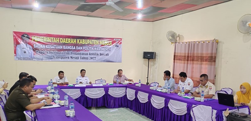 Pemerintah Kabupaten Mesuji melalui Badan Kesatuan Bangsa dan Politik (Kesbangpo)l gelar Rapat Kordinasi tentang penanganan konflik dan pasca konflik.